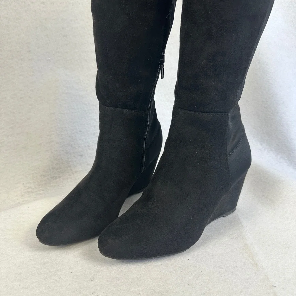 Zigisoho Black Suede Over The Knee Wedge Boots‎ Womens 6 Streetwear